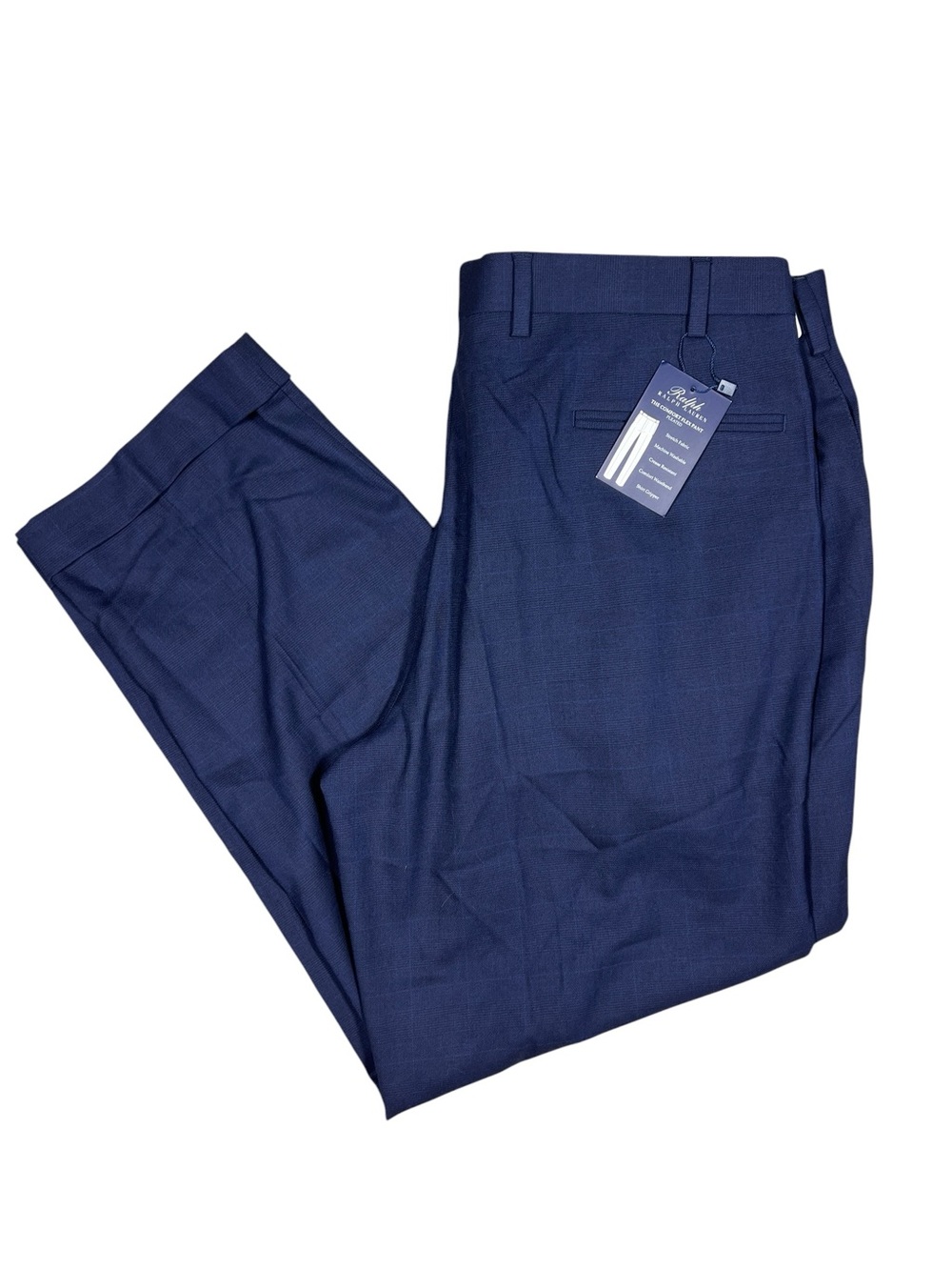 Ralph Lauren Dress Pants Men 36x29 Navy Blue Cuffed Pleated Trousers Preppy Work